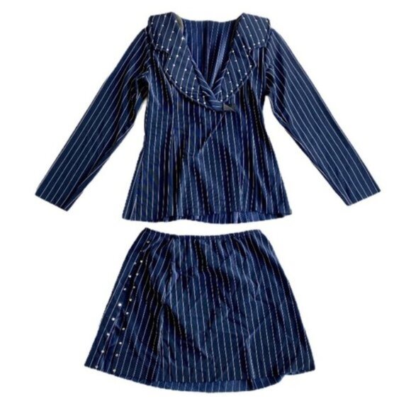 Dance blazer & skirt navy pinstripe w/ rhinestone - Picture 7 of 8